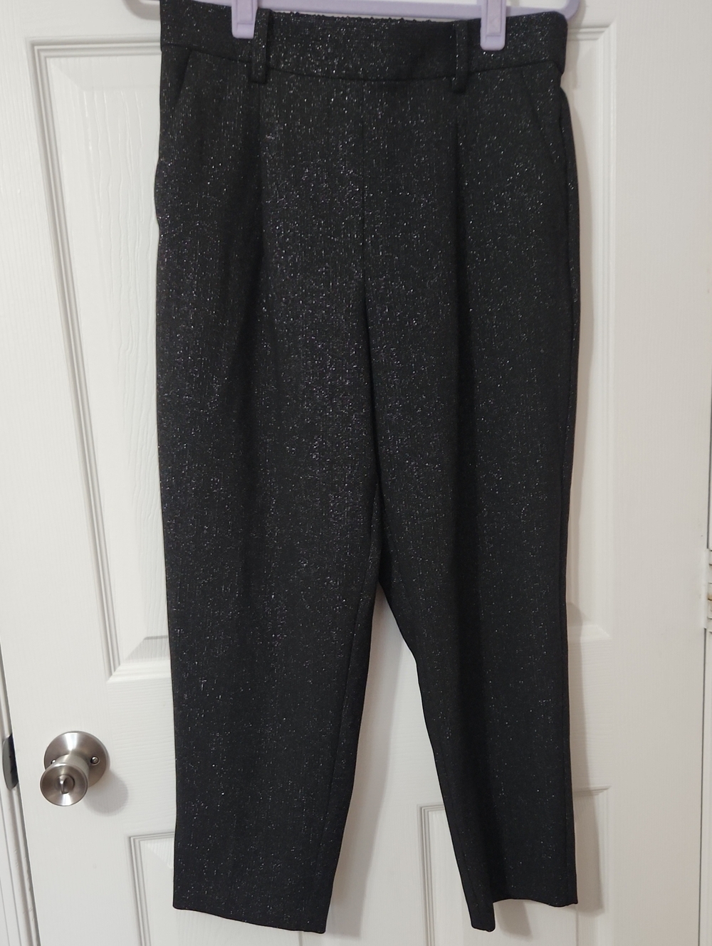 LOFT Black Sparkle Straight-Leg Trousers